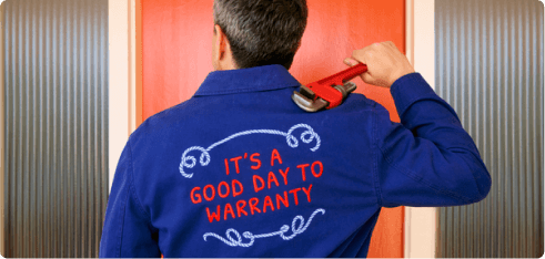 Service person with "It's a good day to warranty" on his coveralls